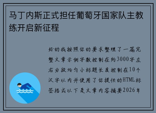 马丁内斯正式担任葡萄牙国家队主教练开启新征程